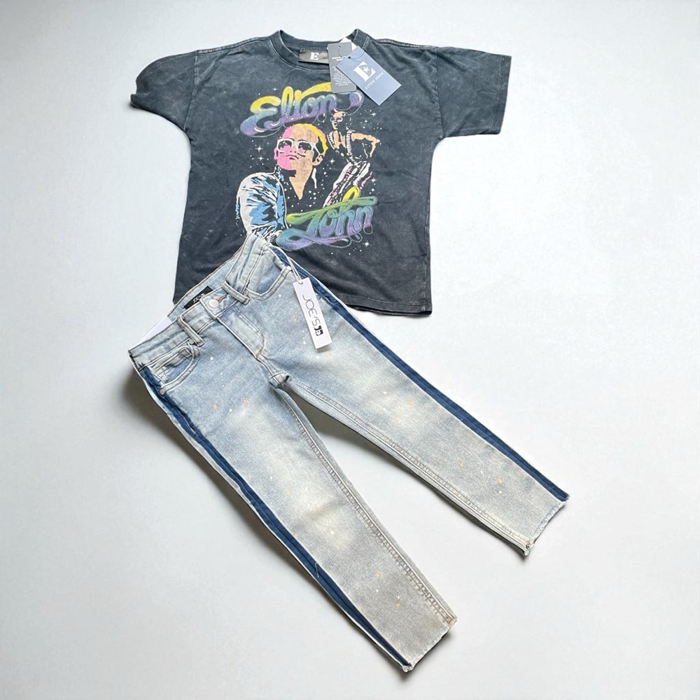 🆕 Joe's Jeans - Beach Splash - Cropped Denim - Unisex Kid’s - Elton John Tee Set